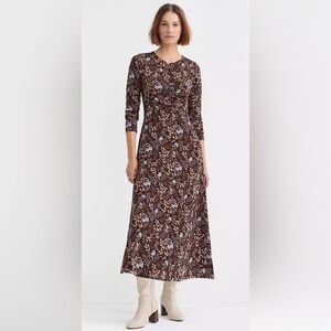 Loft NWOT Tall Garden Ruched Midi Dress Sz S Iced Espresso Brown